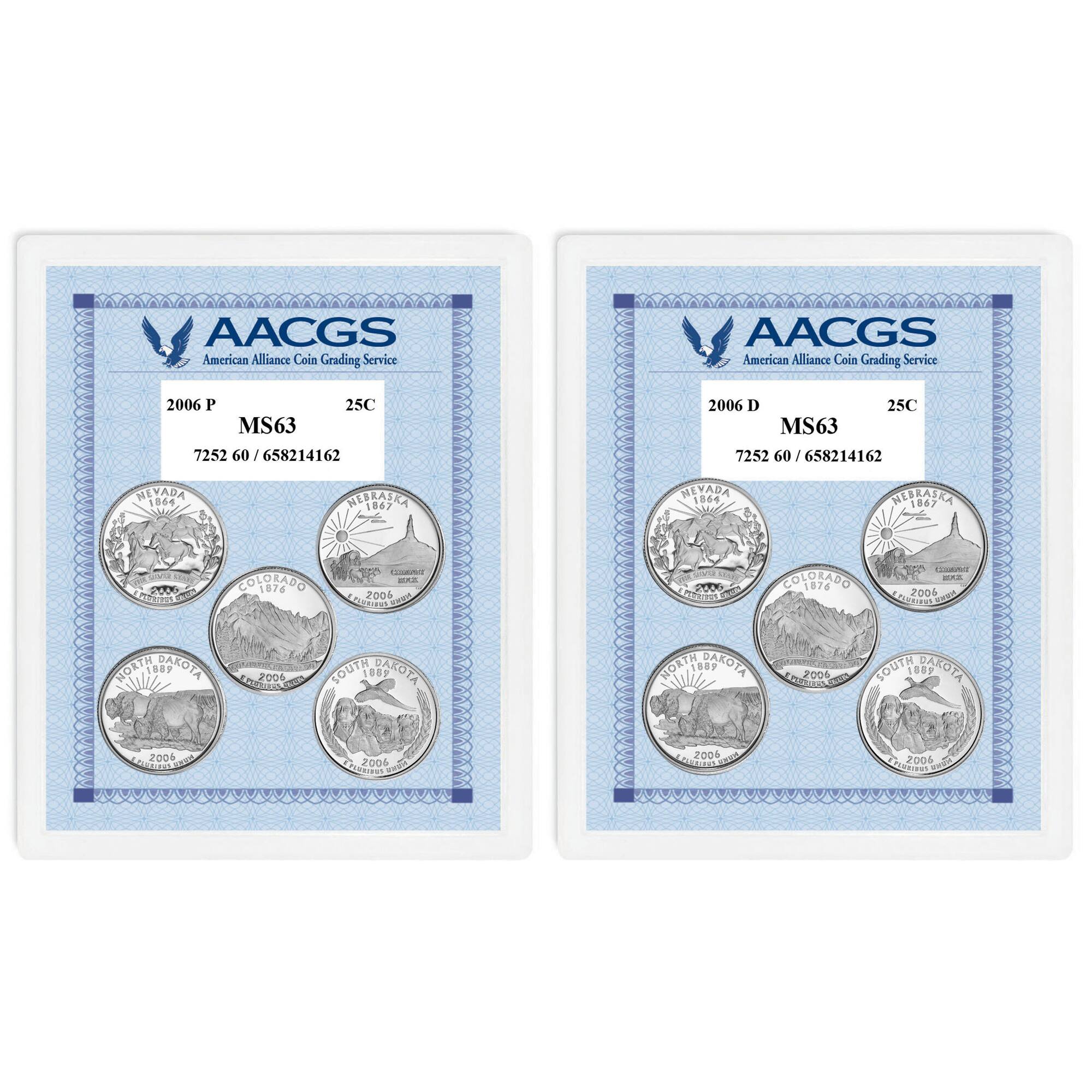 2006P & 2006D Statehood Quarters Graded MS63 Brilliant Uncirculated